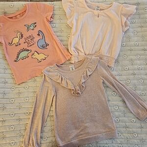 Carter's Girls Peach Dinosaur Tee, Light Pink Top & Mauve Ruffle Pullover